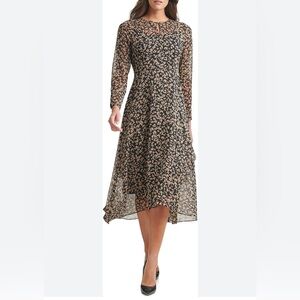 Tommy Hilfiger Black and Cream Long Sleeve Dress